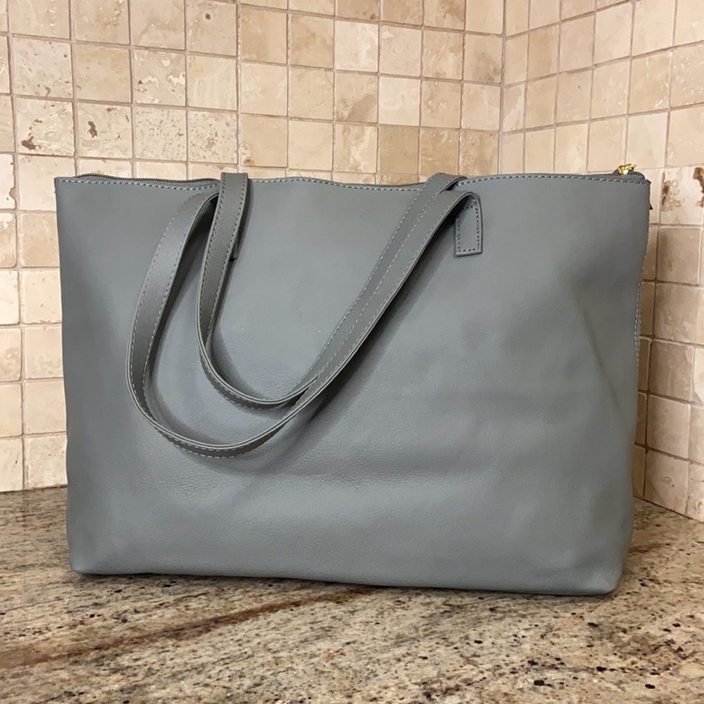 Joy Mangano Leather Tote Gray Gem